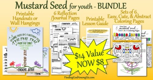Mustard Seed for Youth Bundle includes everything you need for a Sunday School Lesson. Mustard Seed Activities include 3 sets of coloring pages and a set of Journal/Reflection pages.